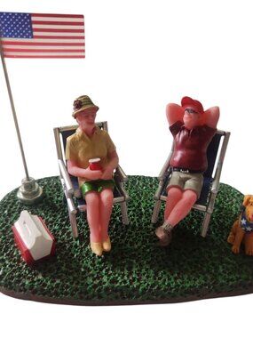 Lemax Lounging Around Summer Village Retired American Flag 4th July Dog 83370